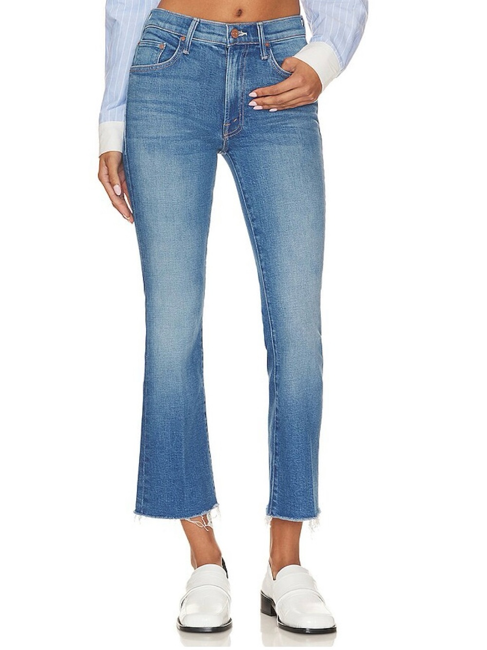 NWT MOTHER The Insider Ankle Fray Jeans in Eager Beaver Size 27